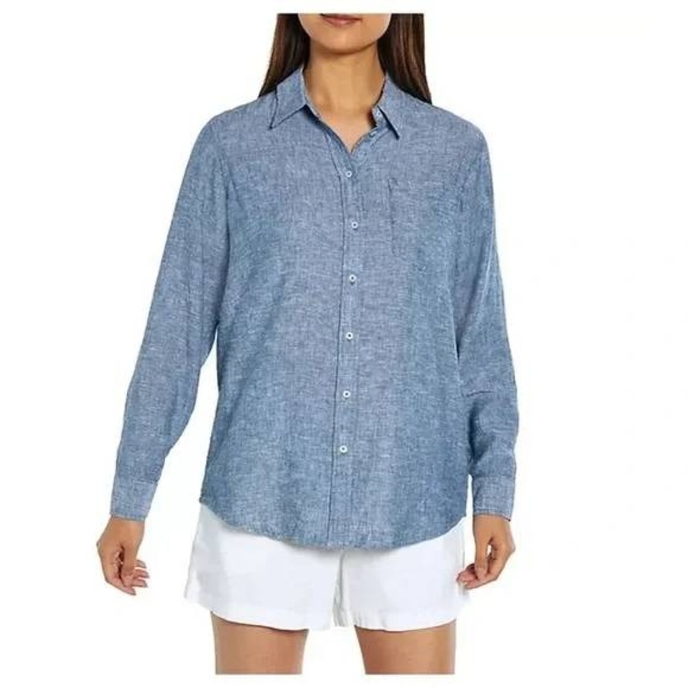 Gap Linen Blend‎ Button Down Shirt Relaxed Fit Long Sleeve Orig.$69 Sz L /#5408